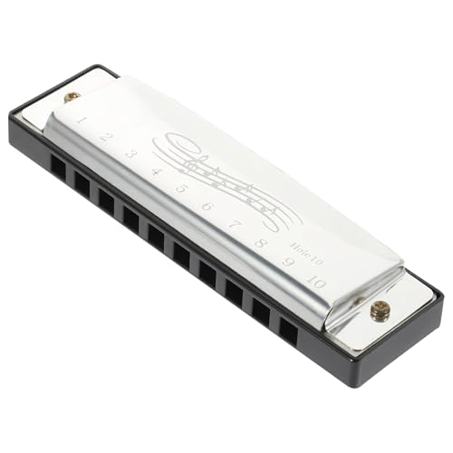 Blues Harmonica C 10 Hole 20 Tone Diatonic Mouth Organ Key of C Stainless Steel Thanksgiving Xmas Easter Gift for Adults Kids Beginners Gifts & Music Lovers (Silver)