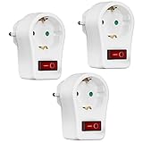 Adapter 1 Steckdosen mit EIN-Aus-Schalter, 1 Fach Steckdosenadapter 1 Eurosteckdose,1 Schutzkontakt Steckdose 16A/250V, Schuko Steckdose mit Kindersicherung, 3er Pack Adapterstecker, Weiß
