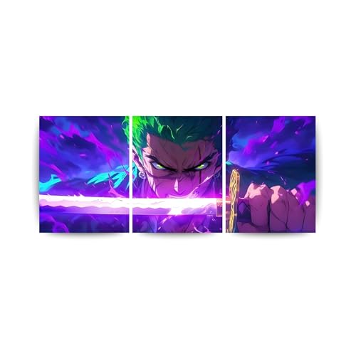 Image of ADRAIL STORE One Piece Anime Manga Poster, Zoro Character Design Wall Poster 3 Panal - A4 Size, 300 GSM, Wall Decor Posters Wall Art For Bedroom, Living room, Office, Dining Room,No Frame (Zoro-2)