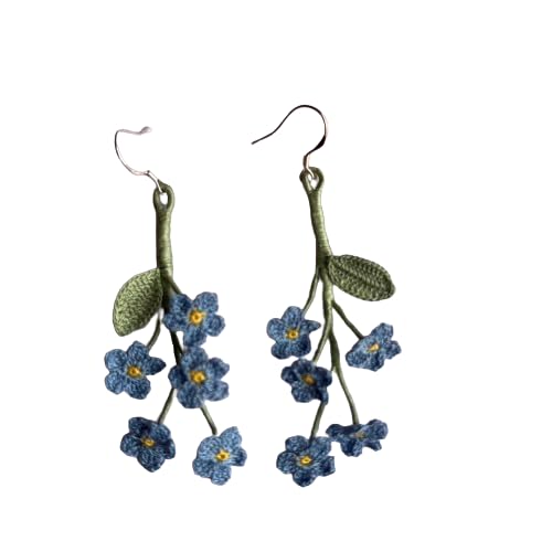 Danlian Forget-Me-Not Flower Earrings Dangling Handmade Crochet Bohemian Earrings Present for Women Girl with 925 Sterling Silver Plated Platinum Drop Dangle Earring For Women Girls (forget-me-not)