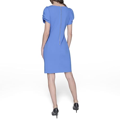 Image of KARL LAGERFELD Short Ruched Sleeve Jewel Neck Sheath Mini Dress