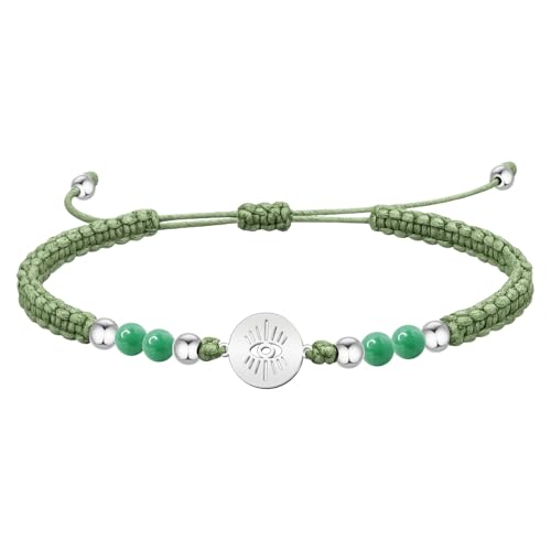 cotigo Pulsera Hilo Encerado con Aventurina Verde y Ojo Turco en Acero Inoxidable - Amuleto de Protección contra Mal de Ojo y Suerte Ajustable - Regalo Original Mujer y Hombre (Aventurina Verde)