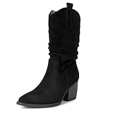 Alpine Swiss Kayla Womens Western Slouch Boots Mid Calf Block Heel Cowboy Booties Black 8 M US