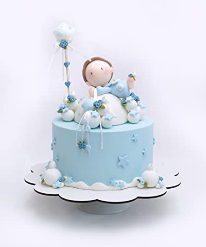 Fun Market Angel Cake Topper Set - Angel Figurine With Stars & Doves Cake Decorations - Handmade Clay Cake Topper Angel For Baptism, Baby Shower, Birthday, Christening - 17-Piece Angel Decor For Cake #TOP3
