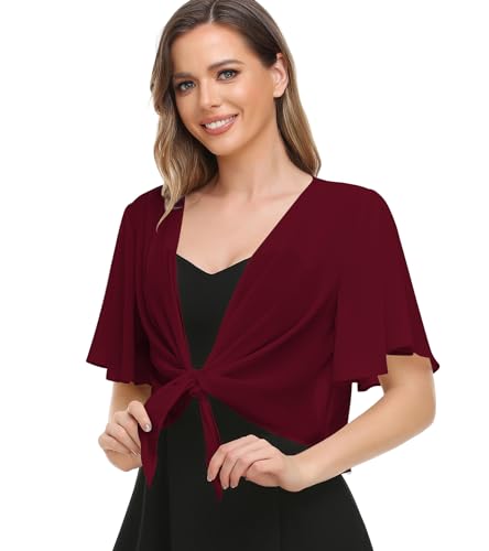 Image of Womens Shrug Chiffon Shawl Wraps Open Front Tie Top Cardigan for Evening Dress