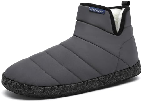 Mishansha Zapatillas de Estar por Casa Hombre Mujer Altas Pantuflas de Invierno Calentitas Cómodas Zapatillas de Casa Antideslizante y Ligeras Zapatos de Casa, Gris, 43EU