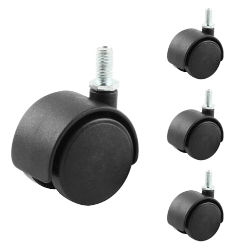 HOWDIA 4 Pack 1.5 Inch Swivel Caster Wheels for Cart, M8-1.25×15mm Threaded Stem Heavy Duty Casters, Nylon Wheels Replacement for Furniture, Table, Cabinet, Shelf（No Brake）