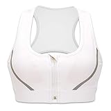 Cordaw Sports Bras with Zipper Front Medium High Impact Support Strappy Back Workout Bra Tops-White-