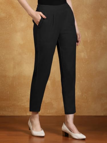 Image of Leriya Fashion Linen Loose Pants for Woman |Linen Trouser for Women | Ankle Length Straight Pant Women | Ladies Loose Pants Woman with Elastic Closure |High Waist Formal Office Trousers