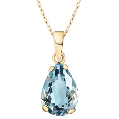 14K Gold Plated Blue Topaz Necklace for...