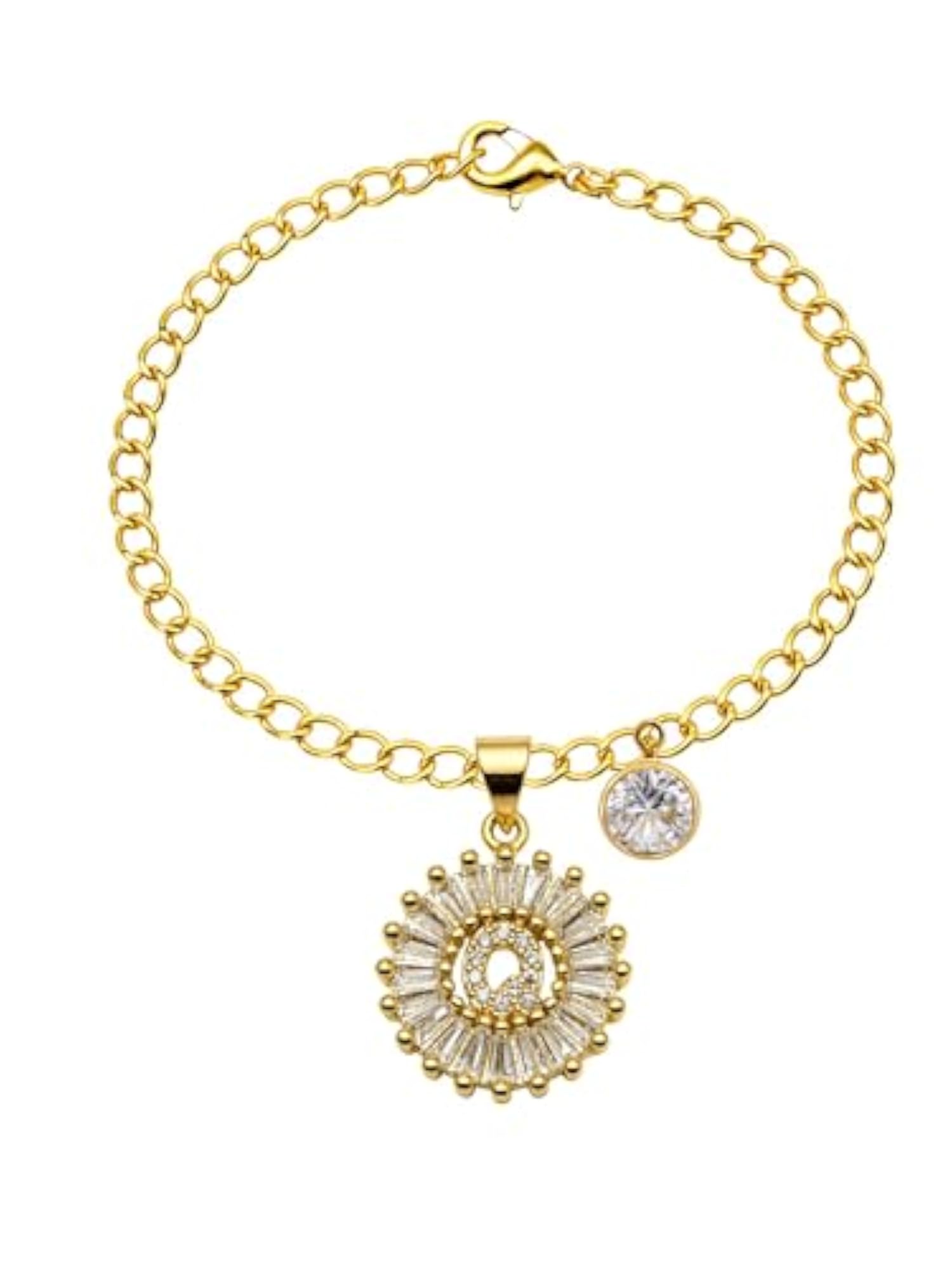 Q Alphabet Crystal Charm Gold-Plated Rakhi Bracelet