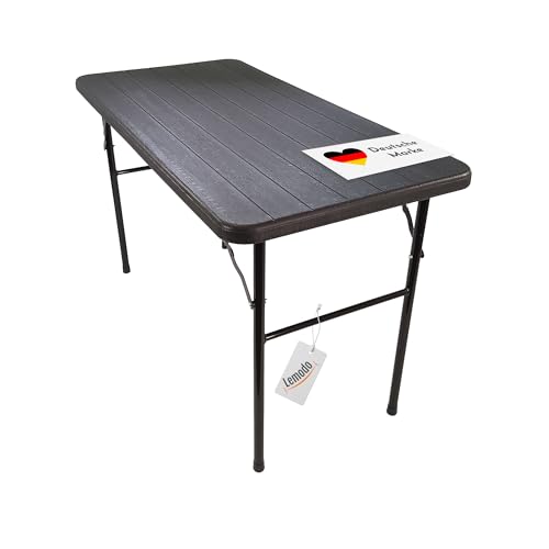 Lemodo Klapptisch mit Tischplatte in Holzoptik, Balkontisch klappbar 120 x 60 cm (L x B), Gartentisch wetterfest, Plastiktisch in schwarz, Balkon Tisch für bis zu 6 Personen Lemodo Klapptisch mit Tischplatte in Holzoptik, Balkontisch klappbar 120 x 60 cm (L x B), Gartentisch wetterfest, Plastiktisch in schwarz, Balkon Tisch für bis zu 6 Personen