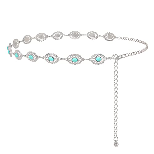 XZQTIVE Women Western Turquoise Belt Concho Belts for Women Waist Chain Belt Adjustable Metal for Jeans Dresses