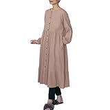 [ANGELIEBE エンジェリーベ] マタニティ パジャマ 授乳服 前開き ぷくぷく ダブルガーゼ 裾ティアード 3WAY ワンピース ＆ 産後 も使える レギンス セット 長袖 フリー モカブラウン