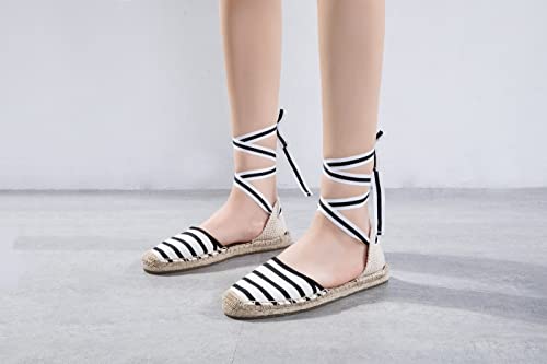 Image of Women's Espadrille FLat Sandals Closed Toe Ankle Wrap,Classic Lace Up Summer Dressy Flat Shoes