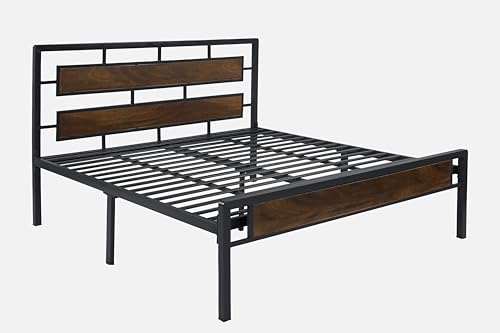 Image of Zeek Metal King Size Bed Without Storage | Wrought Iron Double Bed with Headboard & Footboard | Sturdy Powder Coated Platform Bed King Size Cot for BedroomLivingRoom Black (75x72)