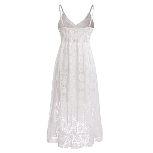 Image of ABOCIW Women's Boho Maxi Dress Lace Up Tassel V-Neck Flare Ruffle Fringed Beach Summer Dresses