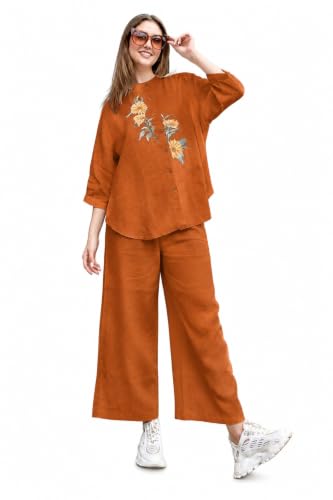 Women's Cotton Slub Embroidered Co-Ord Set Floral Embroidery Regular Fit M-XXL