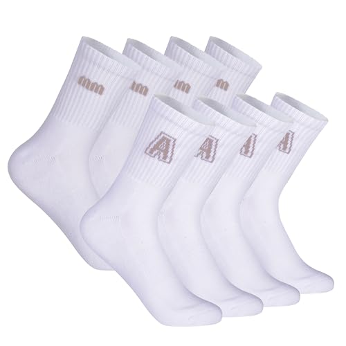 Image of Antrop Athletic Crew Socks, 4 Pairs, Letter Print, Quarter Length (US, Numeric, 9, 11, Regular, Regular, WHITE)