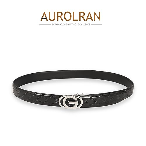 Image of Aurolran Men&Womens Leather Dress Belt Business Automatic Buckle Belt Color-Black Silver Gold