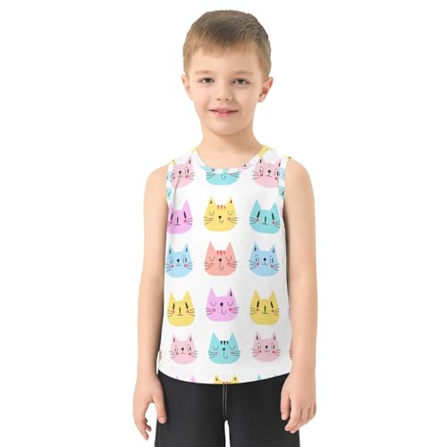 J JOYSAY Cat Head Pastel Colorful Boys Tank Top Sleeveless Muscle Shirts Quick Dry Kids T-Shirts 3-15T2