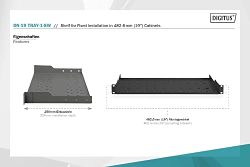 DIGITUS 1U Shelf for Permanent Attachment to cupboards of 19 inches