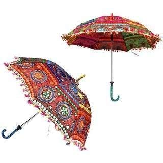 Embroidery Work Decorative Wedding Umbrella Rajasthani Umbrella, Useful for Party Decoration, Home Décor, Pre Wedding, Garba, Mehndi, Haldi, Photoshoot. | Jaipuri Umbrella | (Pack of 2)