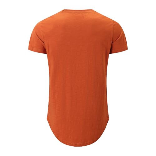 KLIEGOU Men's 100% Slub Cotton Longline T-Shirt | Curved Hem | Crew Neck Casual Shirt | Pre-Shrunk