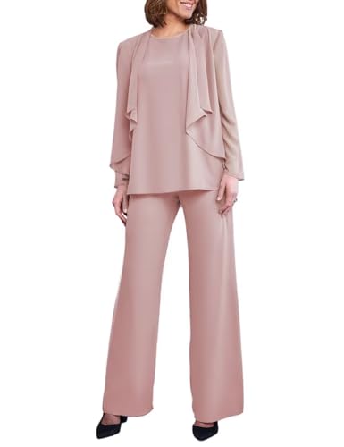 Chiffon 3 Pieces Outfit Sets Plus Size Long Sleeve Formal Wedding Guest Outfit Mother of The Bride Pantsuit