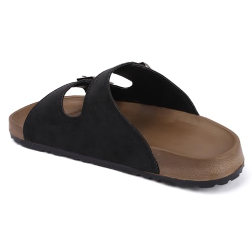 Image of Men's Double Buckle Sandals | Adjustable Strap Slip-On Comfort Slides | Cushioned Footbed Anti-Skid Casual Slippers for Regular Wear Indoor Outdoor