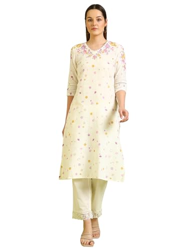 Image of W for Woman Solid Straight Pure Cotton Kurta