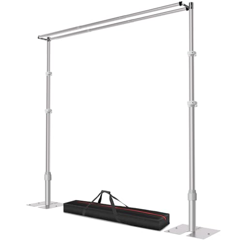 Qoolfoto 10x10ft Pipe and Drape Backdrop Stand Double Crossbar Heavy Duty Adjustable Background Frame with Metal Base for Parties Photography Wedding Photoshoot Decoration