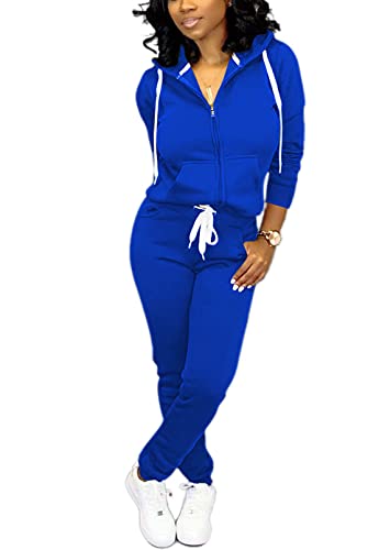 Mrskoala Two Piece Outfits for Women Tracksuit Sweat Suits Workout Jogging Sets Loungewear with Pocket Blue M