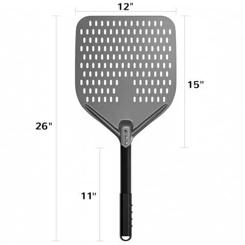 Image of Perforated Pizza Peel, G.a HOMEFAVOR 12 x 14 Inch Rectangular Pizza Turning Peel, Professional Anodized Aluminum Turning Pizza Paddle, 26 inch overall