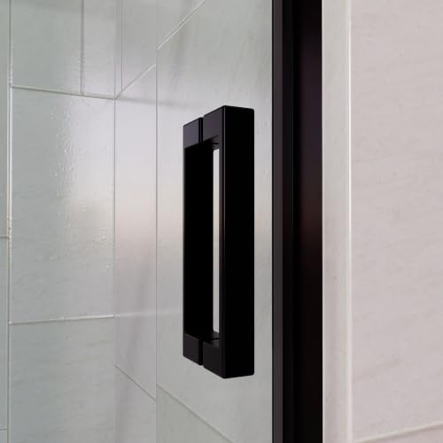 Mampara frontal corredera de 160 cm con perfiles estéticos en negro mate 7