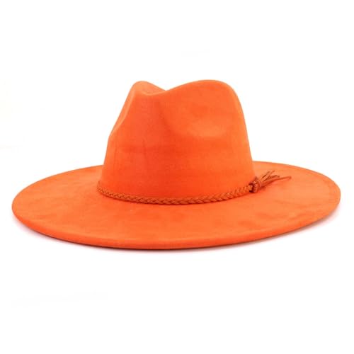 10 CM Large Brim Suede Fedora Hats Men Women Tassel Accessories Party Jazz Top Hat Ladies Mens Dress Hats (Orange One Size)