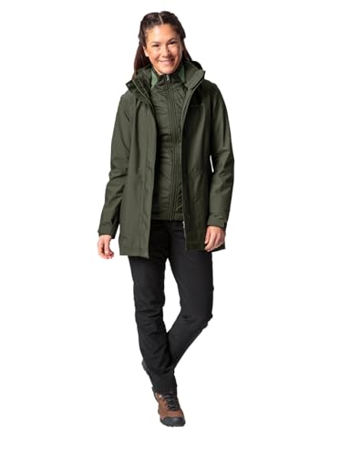 VAUDE Idris III 3-in-1 Parka Damen – Damen-Winterjacke wasserdicht, winddicht & atmungsaktiv mit Eco-Finish, Damen-Doppeljacke mit wärmender Hybrid-Innenjacke – in Khaki, Größe: 46