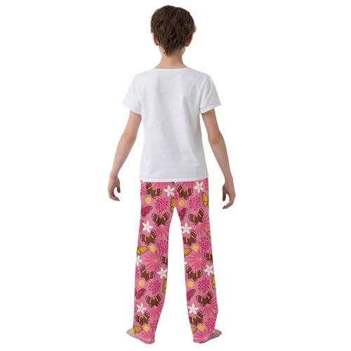 Butterfly Flower Orange Boys Pants for Kids Jogger Pants with Pockets S-XL3