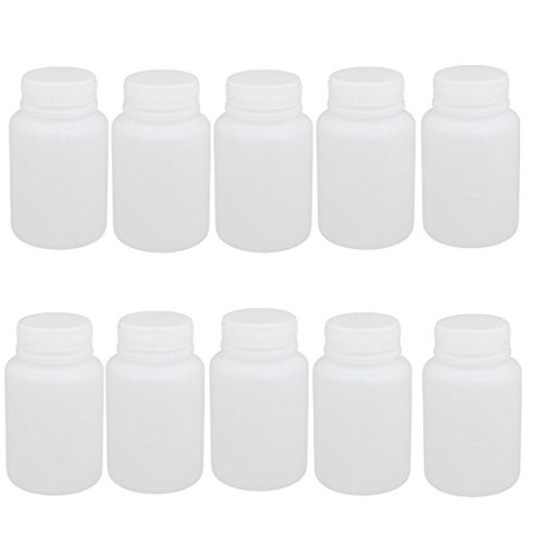 Aexit 100ml 28mm gauge Dia Wide Mouth HDPE Plastic Round Graduated Bottle White 10pcs