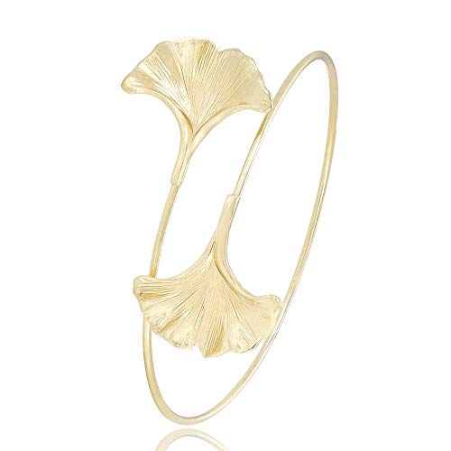 Ginkgo Leaf Cuff Hook Bracelet Bangle Open Expandable 3 Tone