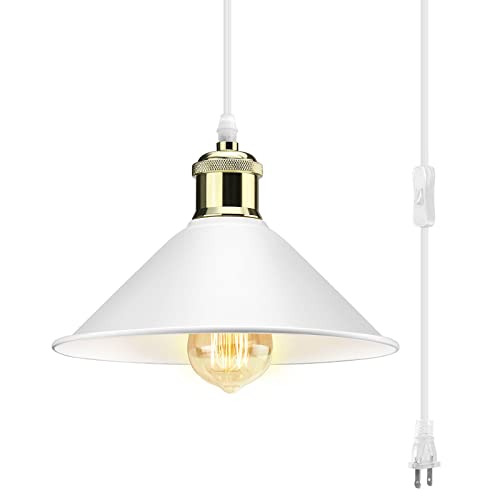 Image of LYOOWNG White Plug in Pendant Light, Modern Hanging Light with Plug in Cord