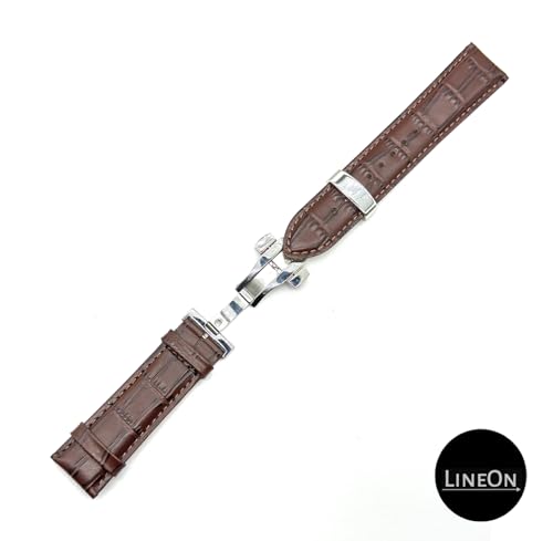 Image of Lineon 22mm Half Padded Leather Mens Watch Strap with Silver ButterFly Lock For Branded Watches Tool and Pins Include