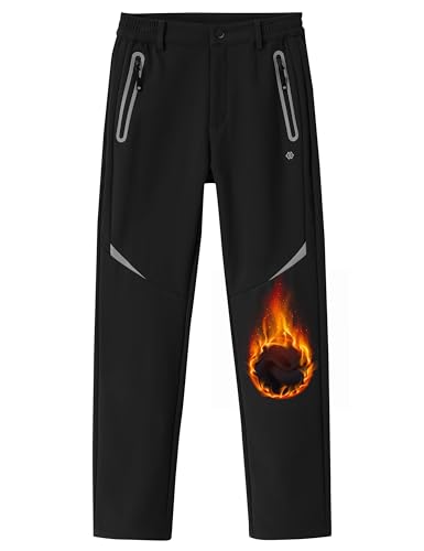 MoFiz Kids Boy Snow Ski Waterproof Windproof Pants Girls Youth Fleece Lind Hiking Warm Insulated Trousers Black 6-7
