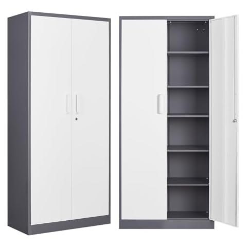 NODHM Garage Storage Cabinet with Lock, 72" Steel Storage Cabinet with Doors and 5 Adjustable Shelves, Metal Utility Cabinet Tall File Cabinet for Garage, Office, Home Cover