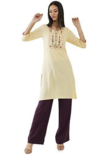 Image of Soch Women Yellow Rayon Embroidered Kurta