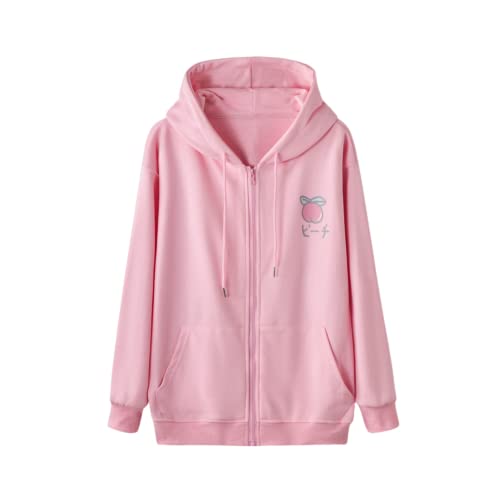 Damen Zip Up Hoodie Langarm Midweight Fruit Print Cute Hooded Sweatshit Jacke S-2X, rose, X-Large Cover