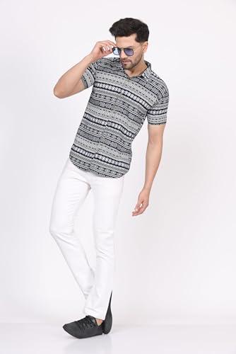 Image of CVC Fashion Men's Printed Button-Down Shirt - Aesthetic Regular Fit Half Sleeve Casual Shirt for Men, Ideal for Summer & Beach Wear