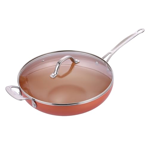 MasterPan Copper tone 12-inch Ceramic Non-stick Wok with Lid