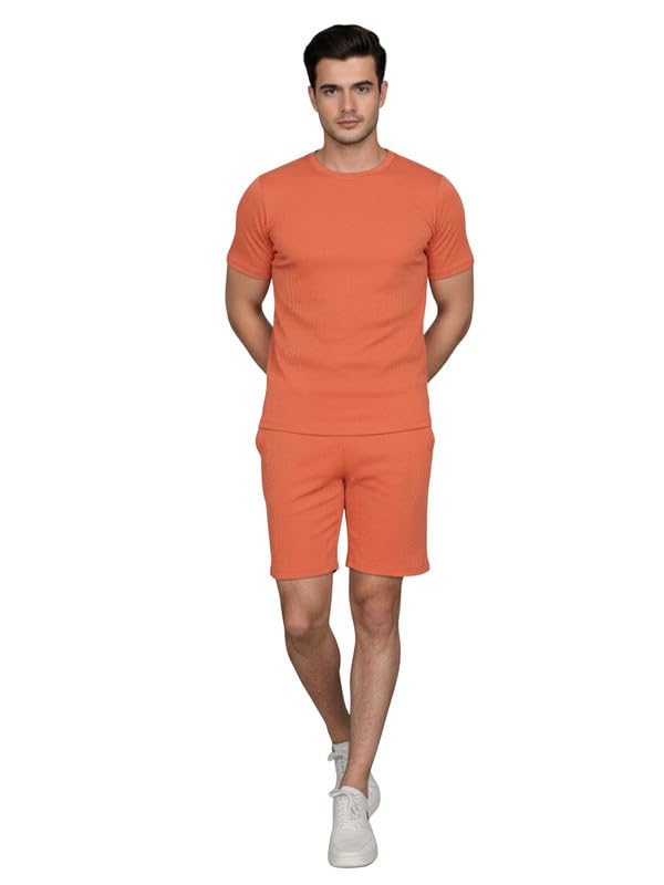 cubiq Men's Cotton Blend Styled With Solid Textured Lining Tracksuit | Co-ord Set For Men| Active Wear Suit Set For Men| Track Suit Set For Men-picture-43