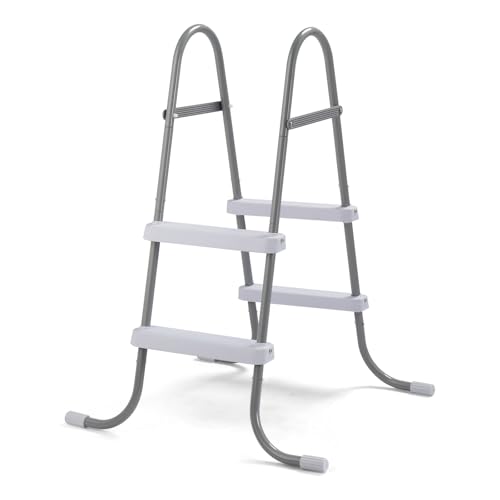 BONNLO Échelle de Piscine 2 Marches Anti-Dérapantes 83 cm Acier, Escalier de Piscine en Métal, Blancs, 80×83×86cm, Adaptée aux Piscines Hors Sol et Creusées, Gris